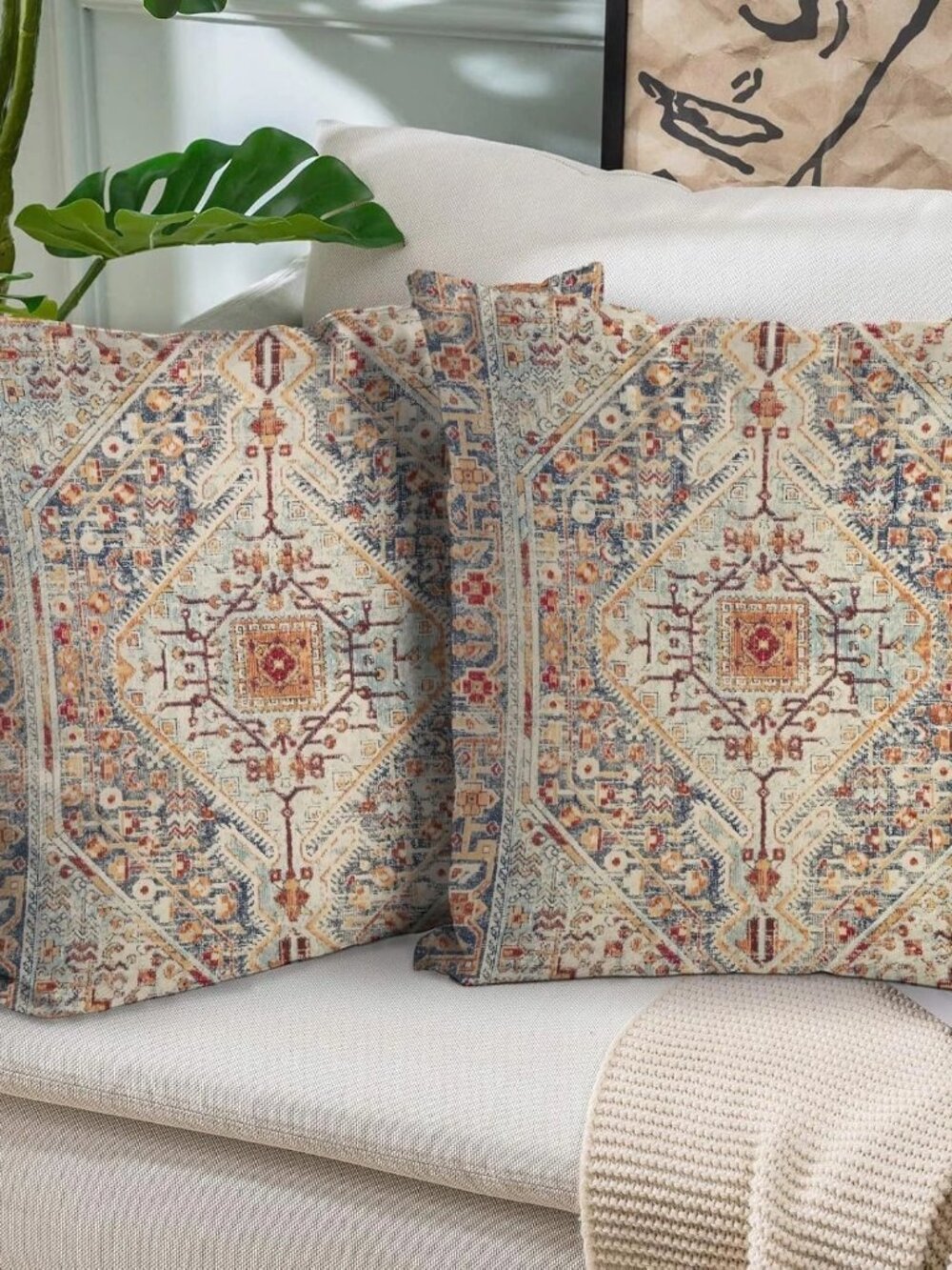 Boho Vintage Carpet-Pattern Pillow Covers, 24" × 24", Set of 2